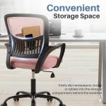 DUMOS Home Office Chair - Ergonomic Mid Back Mesh Desk Chair with Lumbar Support & Rocking Mode, Height Adjustable with Fixed Armrest, for Conference, Computer, 360° Swivel, Adults, Pink