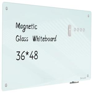 Magnetic Glass Whiteboard - Glass Dry Erase Board 48"x36" Large Frameless Board for Walls Office School and Home