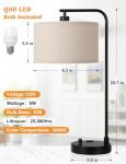Innqoo Tall Table Lamp with USB Port and Outlet, Dimmable Nightstand Bedside Lamps with Linen Lampshade, Desk Lamp for Bedroom, Living Room, Guest Room, Home Office, LED Bulb Included
