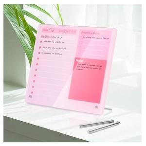 Desktop Thickened Acrylic Dry Erase Board to do List Planner Board，12"x10"，Tabletop Whiteboard with Stand，Frameless Pink Dry Erase White Board，for Office/Home/School