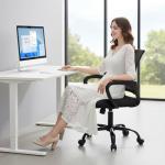 DUMOS Home Office Chair - Ergonomic Mid Back Mesh Desk Chair with Lumbar Support & Rocking Mode, Height Adjustable with Fixed Armrest, for Computer, Gaming, Meeting, 360° Swivel, Black