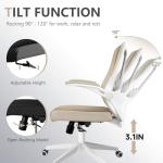 Ergonomic Office Chair with Lumbar Support, High Back Mesh Desk Chair with Flip-Up Arms, Adjustable Computer Task Chair, Khaki