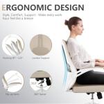 Ergonomic Office Chair with Lumbar Support, High Back Mesh Desk Chair with Flip-Up Arms, Adjustable Computer Task Chair, Khaki
