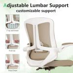 Ergonomic Office Chair with Lumbar Support, High Back Mesh Desk Chair with Flip-Up Arms, Adjustable Computer Task Chair, Khaki