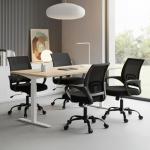 DUMOS Home Office Chair - Ergonomic Mid Back Mesh Desk Chair with Lumbar Support & Rocking Mode, Height Adjustable with Fixed Armrest, for Computer, Gaming, Meeting, 360° Swivel, Black