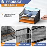 GAWERK Letter Tray Organizer, Mesh Desk File Organizer with 3 Paper Trays and 2 Vertical Upright Section, Blank