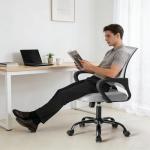 OLIXIS Office Desk Chair - Ergonomic Mid Back with Lumbar Support & Rocking Mode, Height Adjustable with Fixed Armrest, Storage Back for Computer, Gaming, Conference, Meeting Room, 360° Swivel, Grey