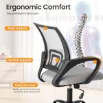 OLIXIS Office Desk Chair - Ergonomic Mid Back with Lumbar Support & Rocking Mode, Height Adjustable with Fixed Armrest, Storage Back for Computer, Gaming, Conference, Meeting Room, 360° Swivel, Grey