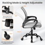 OLIXIS Office Desk Chair - Ergonomic Mid Back with Lumbar Support & Rocking Mode, Height Adjustable with Fixed Armrest, Storage Back for Computer, Gaming, Conference, Meeting Room, 360° Swivel, Grey