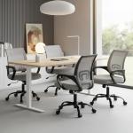 OLIXIS Office Desk Chair - Ergonomic Mid Back with Lumbar Support & Rocking Mode, Height Adjustable with Fixed Armrest, Storage Back for Computer, Gaming, Conference, Meeting Room, 360° Swivel, Grey