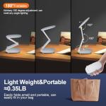 Akejrym LED Desk Lamp for Office Home & Battery Operated Lamp Rechargeable Lamp Foldable & Portable Light, [2-Fold Bracket] 3 Brightness Dimmable Small Desk Lamp Wireless Reading Lamp (White)