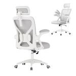VASAGLE Ergonomic Mesh Office Chair with Adjustable Lumbar Support and Headrest, 90-105° Tilt Function, Wide Seat, Flip‑Up Armrests, Computer Desk Chair for Home Office, Dove Gray UOBN044GD01S