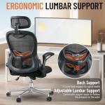 OHFILA Office Chair, Ergonomic Breathable Mesh,Flip-Up Arms and Adjustable High Back Lumbar Support,Comfy Computer Chair for Home Office (Black, 407)