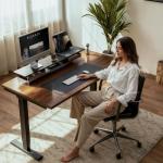 Fenge 42.5” Dual Monitor Stand with 2 Drawers, Metal Wood Monitor Riser with Acrylic Legs, 2-Tier Desktop Shelf Storage Organizer for Computer, Laptop, Printer, TV, Black