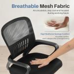 DUMOS Home Office Desk Chair - Ergonomic Mid Back with Lumbar Support & Rocking Mode, Height Adjustable with Fixed Armrest, for Conference, Computer, Meeting Room, 360° Swivel, Adults, Black