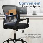 DUMOS Home Office Desk Chair - Ergonomic Mid Back with Lumbar Support & Rocking Mode, Height Adjustable with Fixed Armrest, for Conference, Computer, Meeting Room, 360° Swivel, Adults, Black