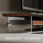 Fenge 42.5” Dual Monitor Stand with 2 Drawers, Metal Wood Monitor Riser with Acrylic Legs, 2-Tier Desktop Shelf Storage Organizer for Computer, Laptop, Printer, TV, Black