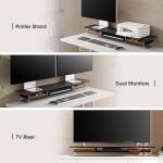 Fenge 42.5” Dual Monitor Stand with 2 Drawers, Metal Wood Monitor Riser with Acrylic Legs, 2-Tier Desktop Shelf Storage Organizer for Computer, Laptop, Printer, TV, Black
