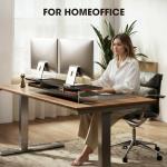 Fenge 42.5” Dual Monitor Stand with 2 Drawers, Metal Wood Monitor Riser with Acrylic Legs, 2-Tier Desktop Shelf Storage Organizer for Computer, Laptop, Printer, TV, Black