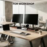 Fenge 42.5” Dual Monitor Stand with 2 Drawers, Metal Wood Monitor Riser with Acrylic Legs, 2-Tier Desktop Shelf Storage Organizer for Computer, Laptop, Printer, TV, Black