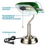 TORCHSTAR Green Glass Bankers Desk Lamp, Antique Desk Lamps with Brass Base, Traditional Library Lamp with Pull Chain, E26 Base, Vintage Desk Lamp for Office, Study Room