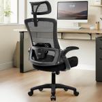 NEO CHAIR Office Desk Chair Gaming Computer High Back Support Mesh Comfy Seat with Adjustable Ergonomic Headrest Lumbar Rolling Flip-up Armrests and Wheels (Black)