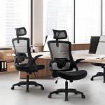 NEO CHAIR Office Desk Chair Gaming Computer High Back Support Mesh Comfy Seat with Adjustable Ergonomic Headrest Lumbar Rolling Flip-up Armrests and Wheels (Black)