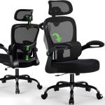 AreShark Office Chair Ergonomic Desk Chairs with Adjustable Lumbar Support& Headrest Hanger, High Back Breathable Mesh Chair with Wheels, Rolling Swivel Comfy Task Computer Chair for Home Work Gaming
