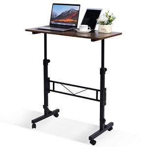 Standing Desk Adjustable Height, Mobile Stand Up Desks with Wheels Small Computer Desks Rolling Desk, Portable Laptop Desks Rustic Standing Table Sit Stand Home Office Desks 16"x31.5" Height 27"-43.5"