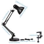 TORCHSTAR Metal Desk Lamp with Clamp, Swing Arm, Architect Adjustable Gooseneck Table Lamp, Clip Desk Lights for Home Office, Work, Study, Reading, E26 Base, Multi-Joint, Black