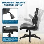 Office Chair Ergonomic Desk Chair, Computer PU Leather Home Office Chair, Swivel Mesh Back Adjustable Lumbar Support Flip-up Arms Executive Task Chair