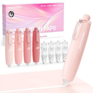 Four Candies Refillable Retractable White Correction Tape, 4PCS Smooth White Pull-Out Tape with 4 Extra Refills, Easy to Use Applicator for Instant Corrections for Office, School Supplies (Pink)