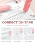 Four Candies Refillable Retractable White Correction Tape, 4PCS Smooth White Pull-Out Tape with 4 Extra Refills, Easy to Use Applicator for Instant Corrections for Office, School Supplies (Pink)