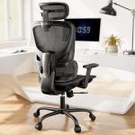 HUANUO Ergonomic Mesh Office Chair with 5-Level Lumbar Support, Computer Gaming Chair with Adjustable Headrest & Armrests, Rocking Tilt, Comfortable High Back Desk Chair for Home Office