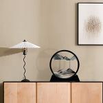 Aoderun Moving Sand Art Picture Round Glass 3D Deep Sea Sandscape in Motion Display Flowing Sand Frame Relaxing Desktop Home Office Work Decor (7", Black)
