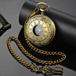 Vintage Roman Numeral Quartz Pocket Watch with Chain