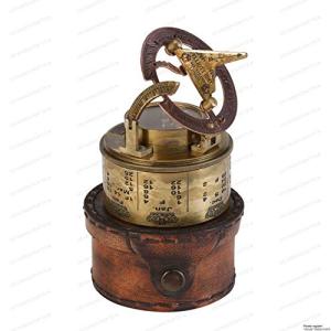 Vintage Brass Sundial Compass with Leather Case