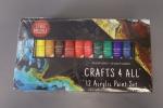 12-Pack Acrylic Paint Set with 3 Art Brushes