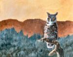 Owl Sunset Mountain Oil Painting by A. Joli