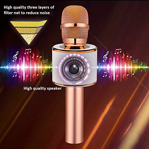 BONAOK Wireless Bluetooth Karaoke Microphone - Rose Gold