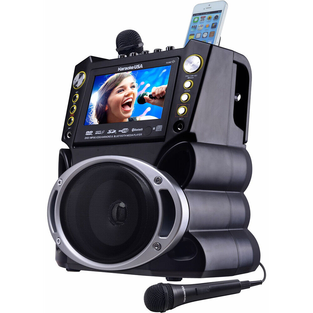 Karaoke USA Bluetooth Portable Karaoke Machine with Microphones