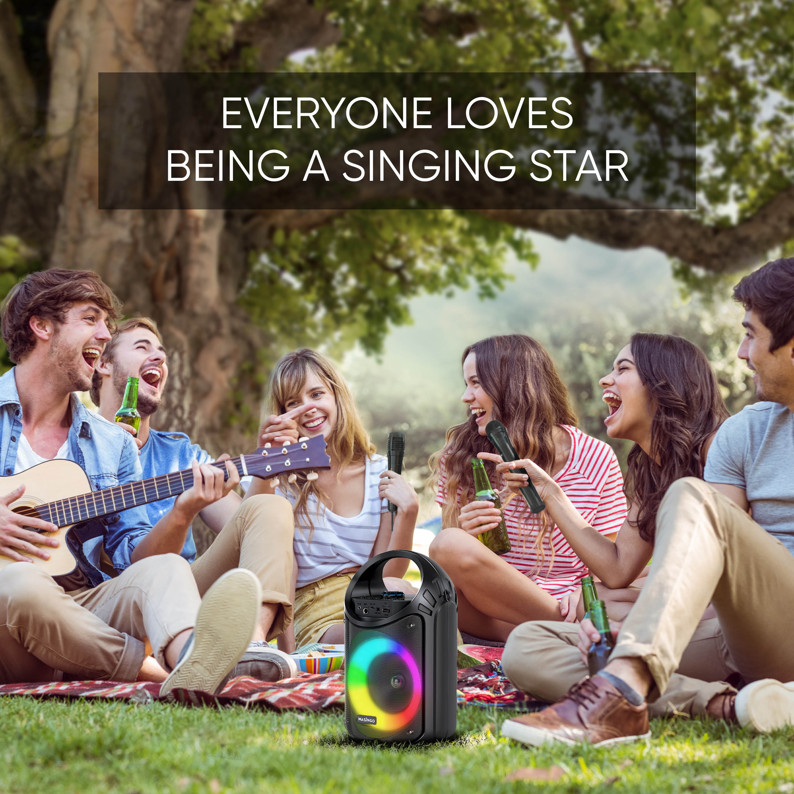 Masingo Bluetooth Karaoke Machine with Microphones & Lights