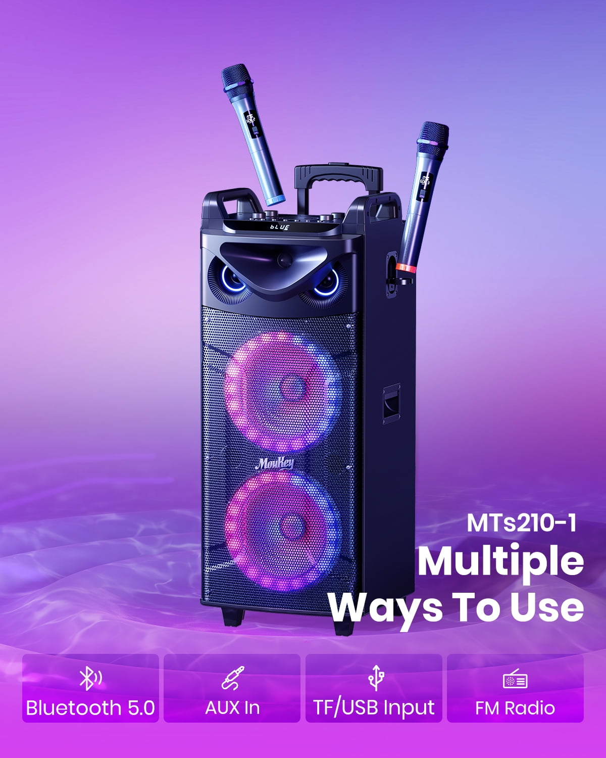 Moukey Karaoke Speaker with Dual 10" Woofers