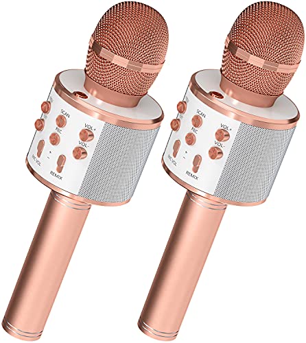 OVELLIC Wireless Karaoke Microphone - 2 Pack Rose Gold