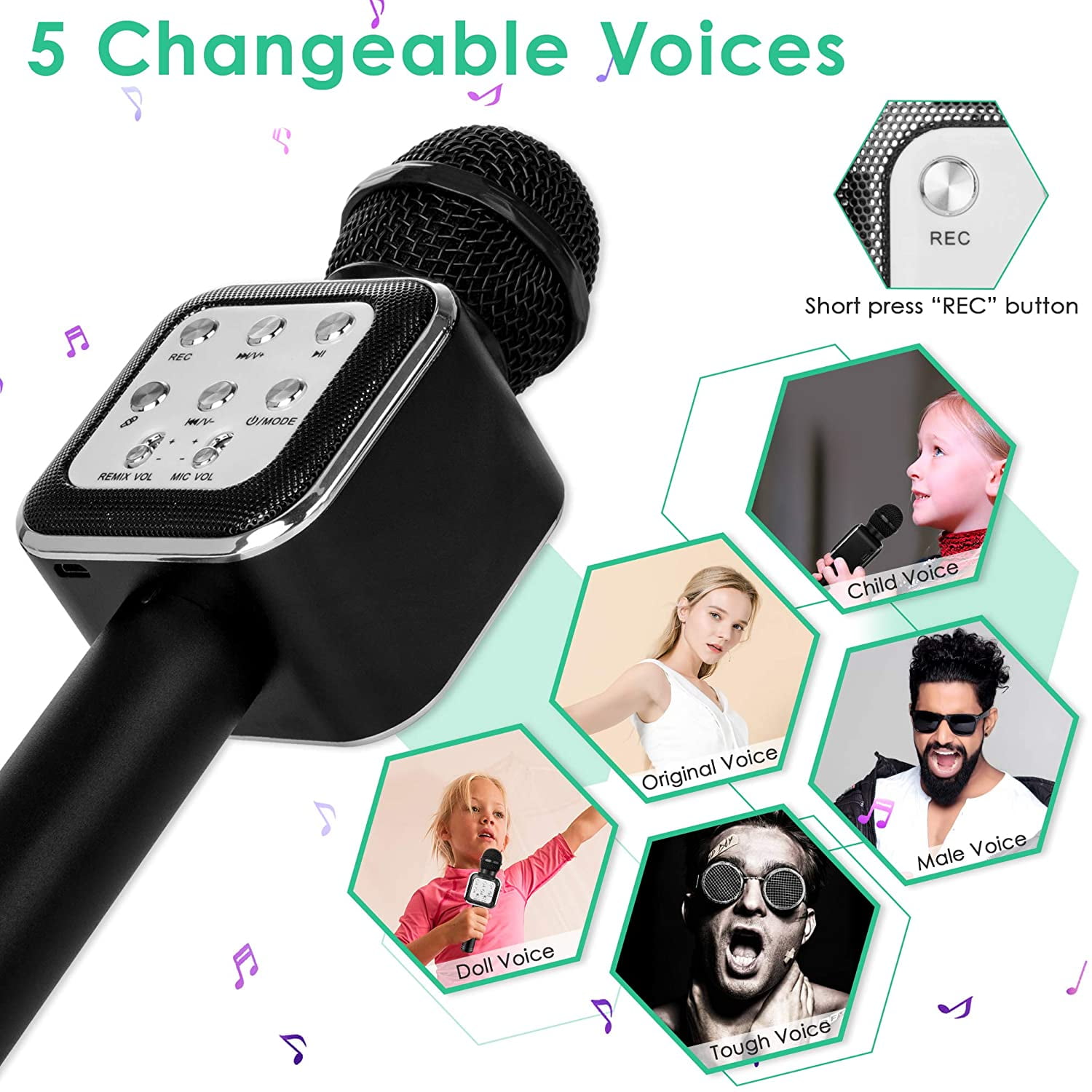 Bluetooth Karaoke Microphone with LED Lights for Kids