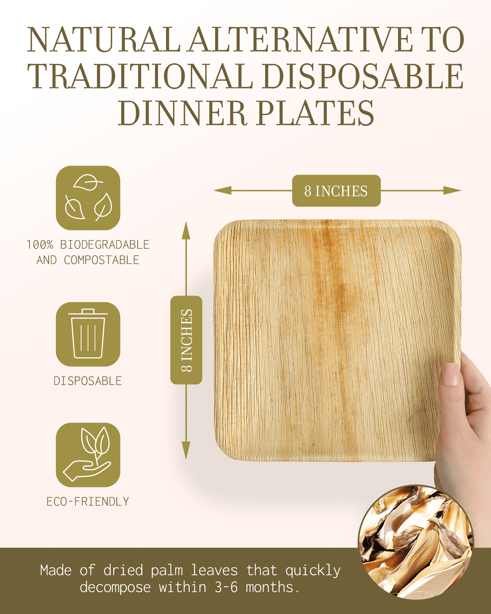 Bamboo-Look Disposable Plates - 100 Pack, 8