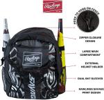 Rawlings | SAVAGE Backpack Equipment Bag | T-Ball / Baseball / Softball | Black