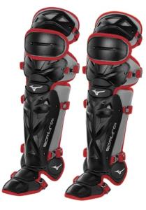 Mizuno Samurai Youth Baseball Shin Guards 14.5" Black/Cardinal