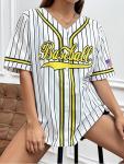 Baseball Shirt Jersey Women Baseball Player T-Shirt Game Day Fan Graphic Tees Button up Short Sleeve White Stripes