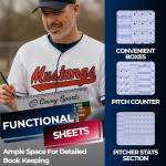 Covey Sports Baseball Scorebook with Side-by-Side Format - 50-Game Softball Scorebook and Baseball Score Keeping Book for Coaches & Announcers - Durable Spiral-Bound Sheets with Pitch Count Tracker